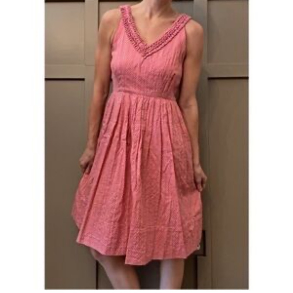 Anthropologie Moulinette Soeurs Coral pink polka dot cotton Dress